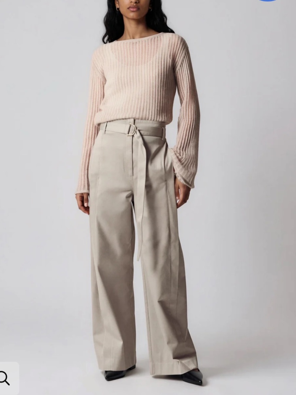 NWT & Other Stories Atelier Belted High Waist Wide Leg Trousers Cream Beige US 6